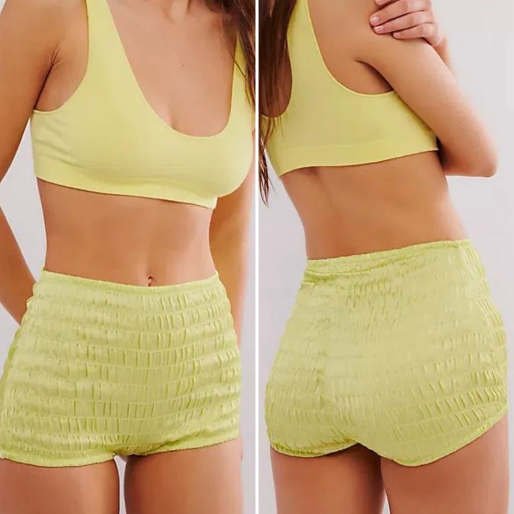 Free People Intimately High Waist Ruched Shorties Micro Shorts Sunny Lime Medium